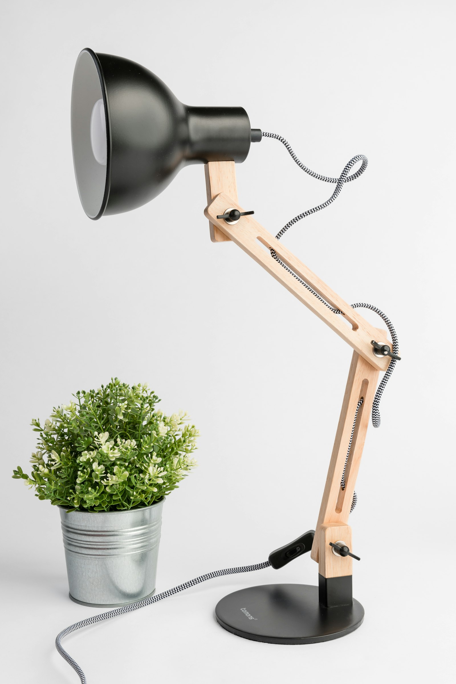 Birch desk lamp with a black shade