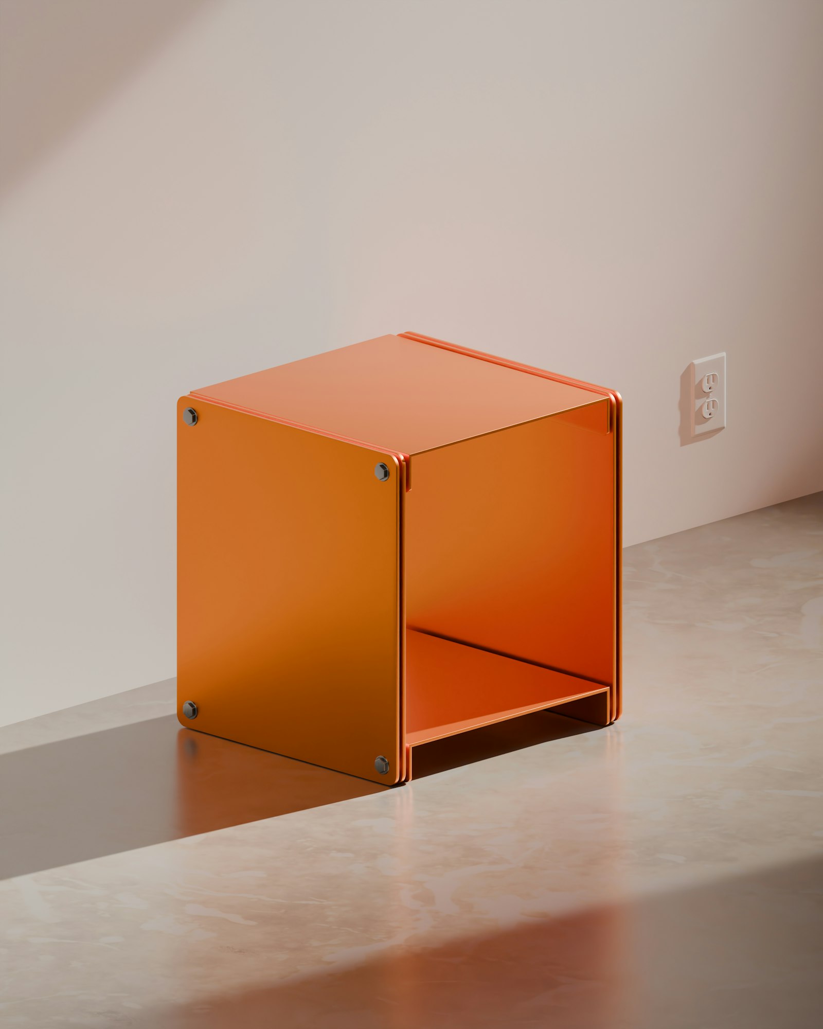Orange folded steel cube side table