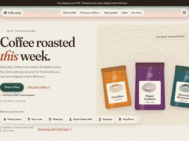 Hillnote — Coffee Roastery Store website design